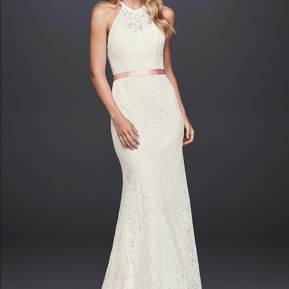 Illusion Lace Halter Sheath Wedding Dress
